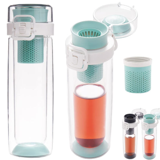 Mosi Portable Tea Infuser Bottle Loose Leaf Tea - Award Winning Design - Travel Tea Infuser Tumbler with Leak Proof Lid - Double Wall Insulated Tea Thermos - Tea Travel Accessories - Mint