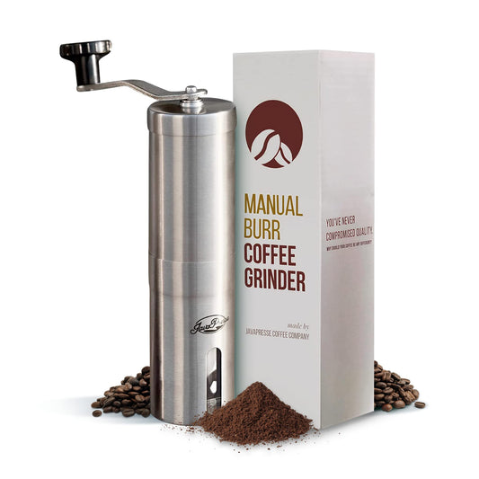 JavaPresse Manual Stainless Steel Coffee Grinder - 18 Adjustable Settings, Portable Conical Burr Grinder for Camping, Travel, Espresso - With Hand Crank