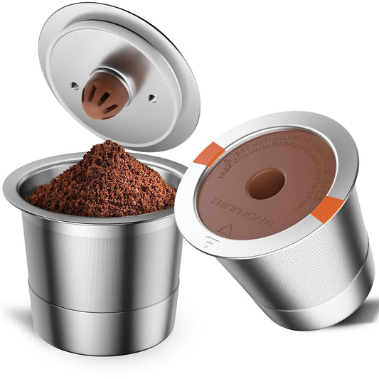 RETHONE K Cup Reusable Coffee Pods, Stainless Steel Reusable K Cups Compatible with Keurig 1.0 & 2.0 Coffee Machines Brewers Refillable K Cups (2 Pack)