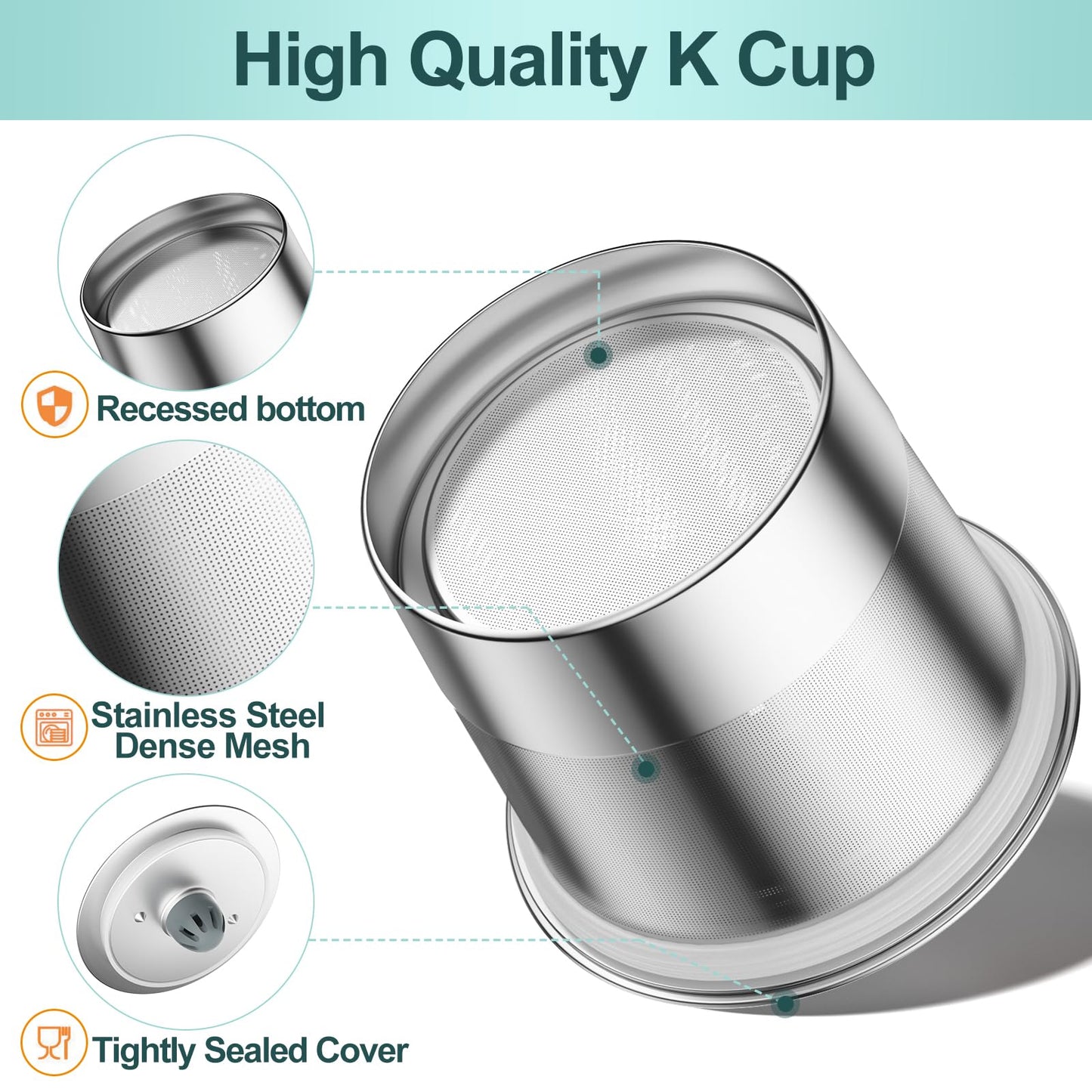 RETHONE K Cup Reusable Coffee Pods, Stainless Steel Reusable K Cups Compatible with Keurig 1.0 & 2.0 Coffee Machines Brewers Refillable K Cups (2 Pack)